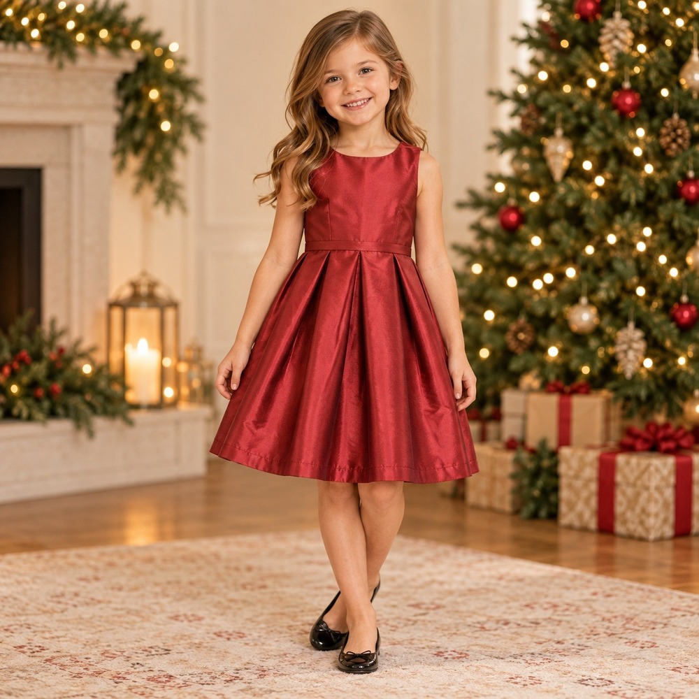 Chasing Fireflies Party Dress Girls 6 Red Pleated Sleeveless Bow Holiday Formal